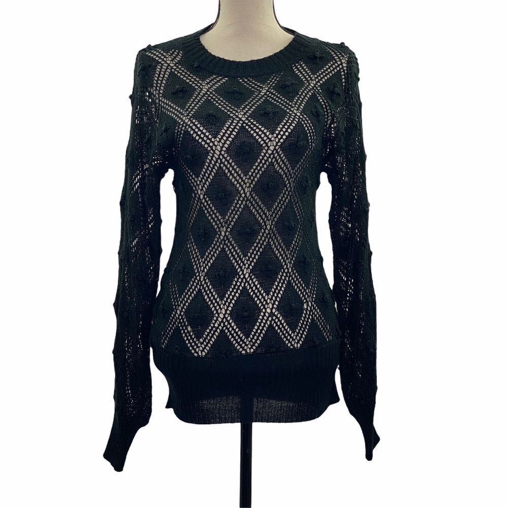 TAMI Sportswear Crochet Knit Eyelet Black Sweater